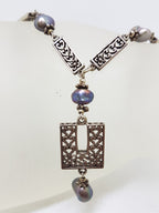 Sterling Silver Ornate Filigree Long Drop Black Pearl Chain / Necklace