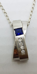 Sterling Silver Blue and Clear Cubic Zirconia Pendant on Chain with Ring and Earrings Set