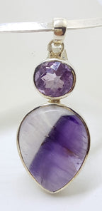 Sterling Silver Large Teardrop Shaped Cabochon Amethyst with Oval Faceted Amethyst Pendant on Sterling Silver Choker