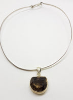 Sterling Silver Smokey Quartz Pendant on Silver Choker Chain / Necklace