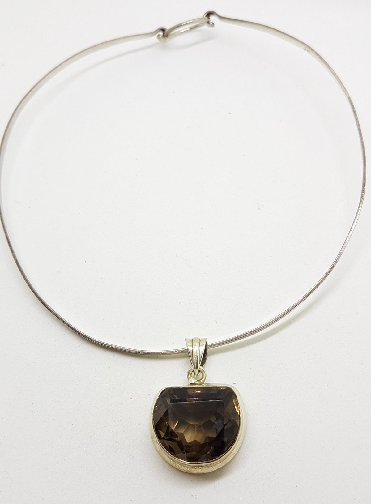 Sterling Silver Smokey Quartz Pendant on Silver Choker Chain / Necklace