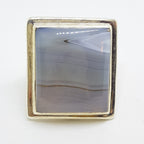 Sterling Silver Large Square Banded Agate Ring