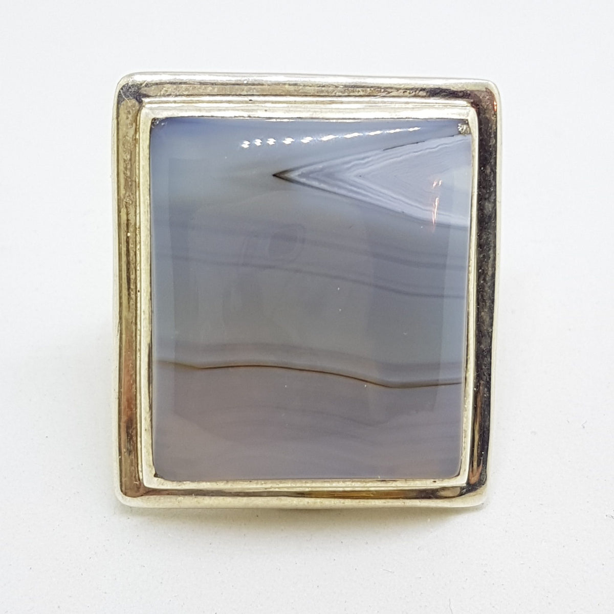 Sterling Silver Large Square Banded Agate Ring