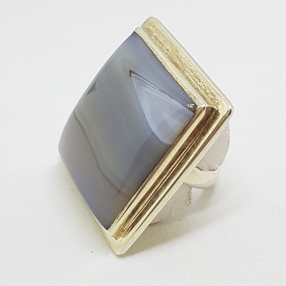 Sterling Silver Large Square Banded Agate Ring