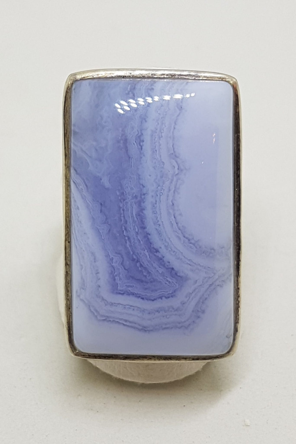 Sterling Silver Large Rectangular Blue Lace Agate Ring