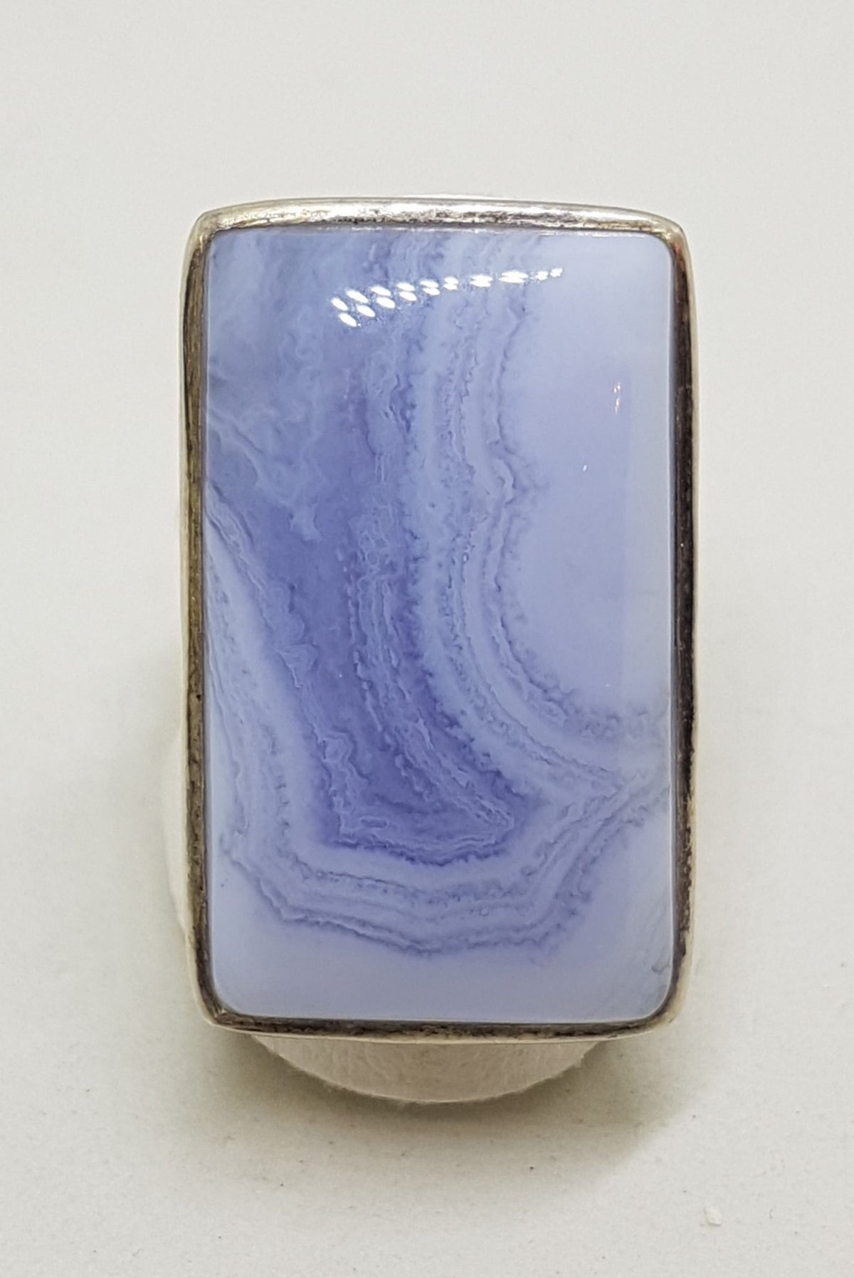 Sterling Silver Large Rectangular Blue Lace Agate Ring