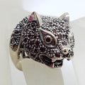 Sterling Silver Large Garnet Cat / Panther / Leapard Head Ring