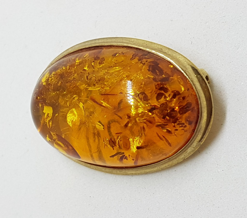 9ct Yellow Gold Oval Baltic Amber Brooch