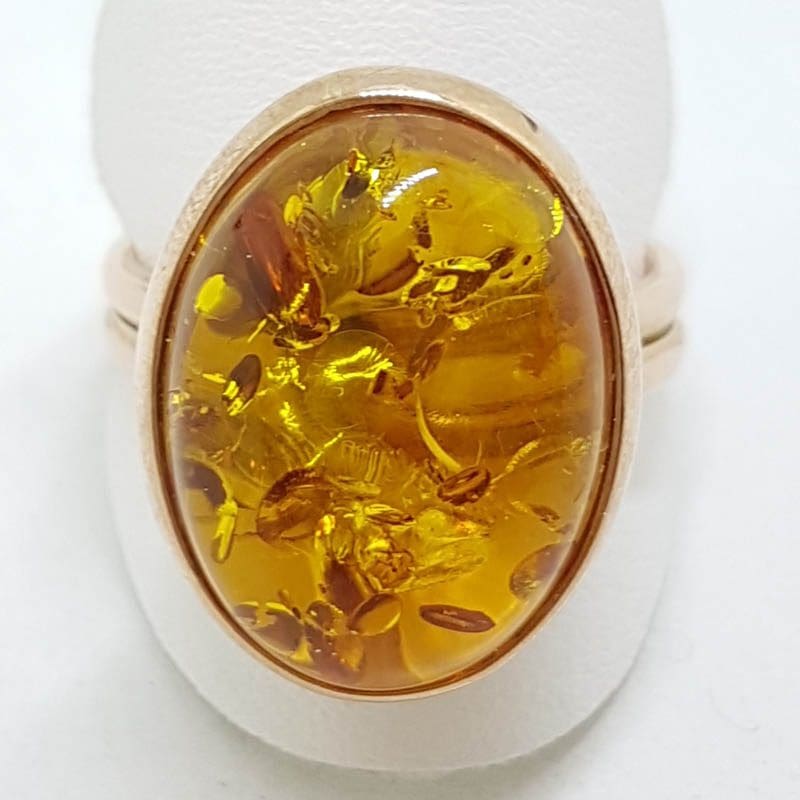 9ct Rose Gold Oval Natural Baltic Amber Ring – Extendable