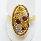 9ct Yellow Gold Garnet, Citrine and Diamond Oval Cluster Ring