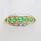 9ct Yellow Gold Natural Emerald &amp; Diamond Bridge Set / Eternity Art Deco Style Ring