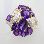 9ct Yellow Gold Stunning Large Amethyst and Diamond Cluster Ring