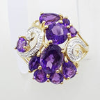 9ct Yellow Gold Stunning Large Amethyst and Diamond Cluster Ring
