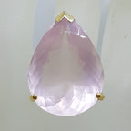 9ct Yellow Gold Large Teardrop / Pear Shape Claw Set Rose Quartz Cocktail Ring