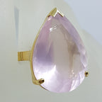 9ct Yellow Gold Large Teardrop / Pear Shape Claw Set Rose Quartz Cocktail Ring