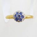 9ct Yellow Gold 7 Sapphires surrounded by Diamonds Round Cluster Ring - Daisy / Cupcake