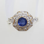 9ct Yellow Gold Natural Sapphire with Diamonds Large Octagonal Cluster Ring