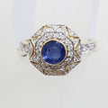 9ct Yellow Gold Natural Sapphire with Diamonds Large Octagonal Cluster Ring