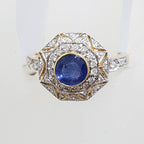 9ct Yellow Gold Natural Sapphire with Diamonds Large Octagonal Cluster Ring