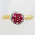 9ct Yellow Gold Natural Ruby &amp; Diamond Round Cluster "Cupcake" Ring