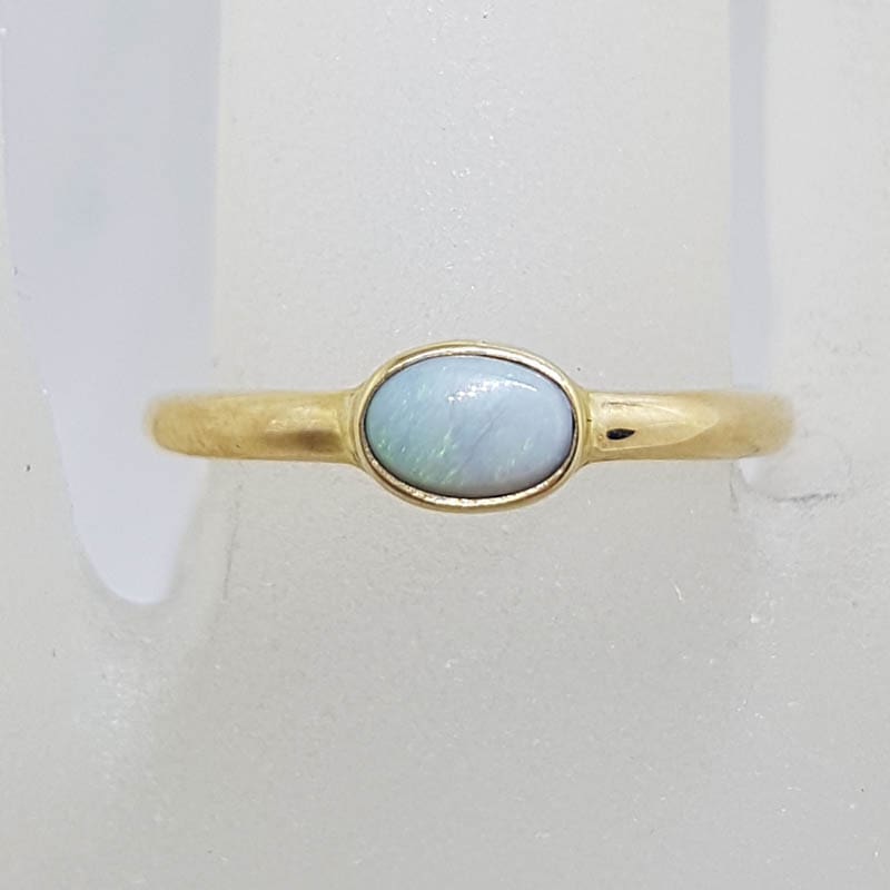 9ct Yellow Gold Oval Bezel Set Opal Ring - Stackable