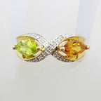 9ct Yellow Gold Marquis Peridot, Citrine &amp; Diamond Ring