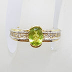 9ct Yellow Gold Oval Peridot &amp; Diamond Ornate Ring