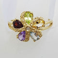 9ct Yellow Gold Peridot, Citrine, Topaz, Amethyst, Garnet &amp; Diamond Flower Cluster Ring - Starfish