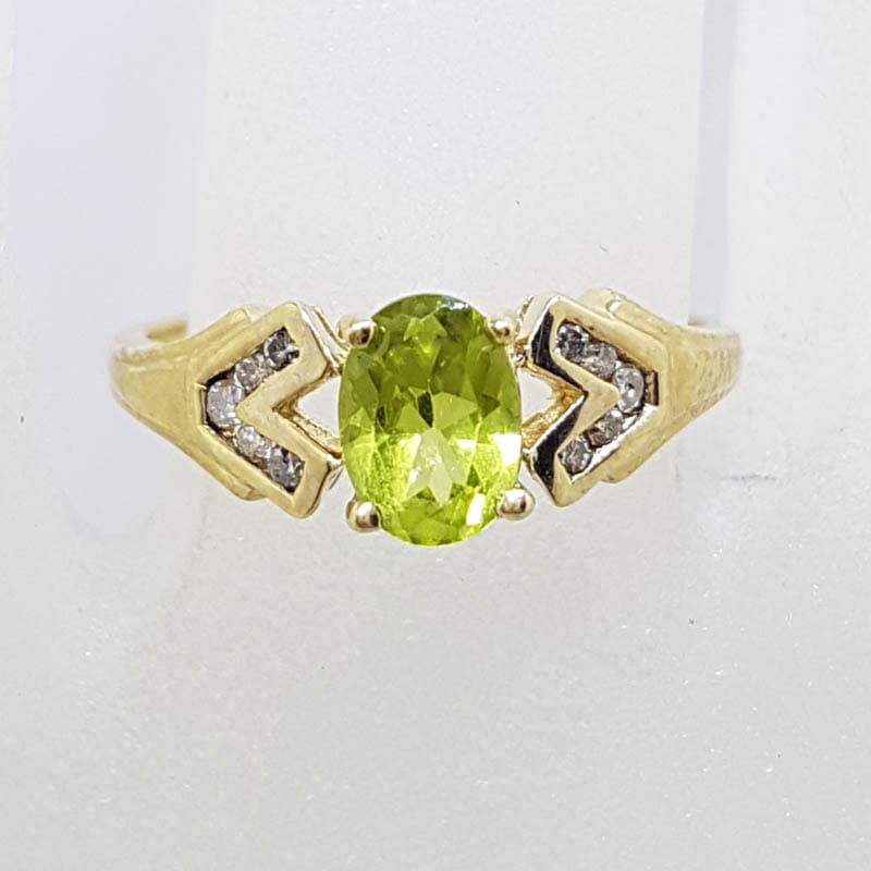 9ct Yellow Gold Peridot with Channel Set Diamonds Ring