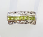 Sterling Silver Peridot High Filigree Ornate Design Ring