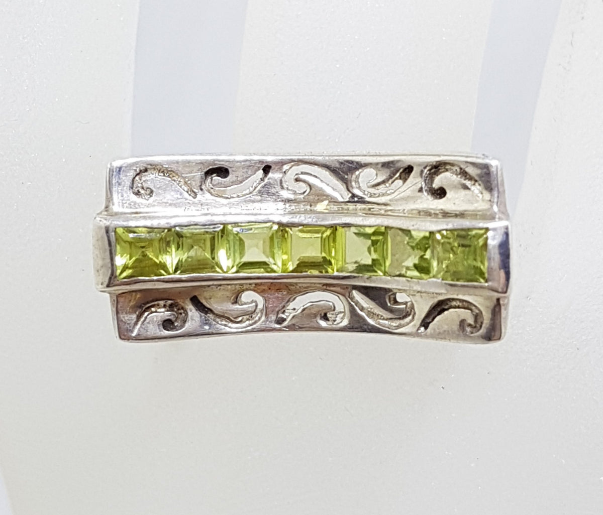 Sterling Silver Peridot High Filigree Ornate Design Ring