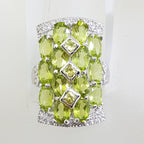 Sterling Silver Peridot and Cubic Zirconia Large Rectangular Cluster Ring