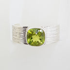Sterling Silver Peridot Square in Wide Band Ring