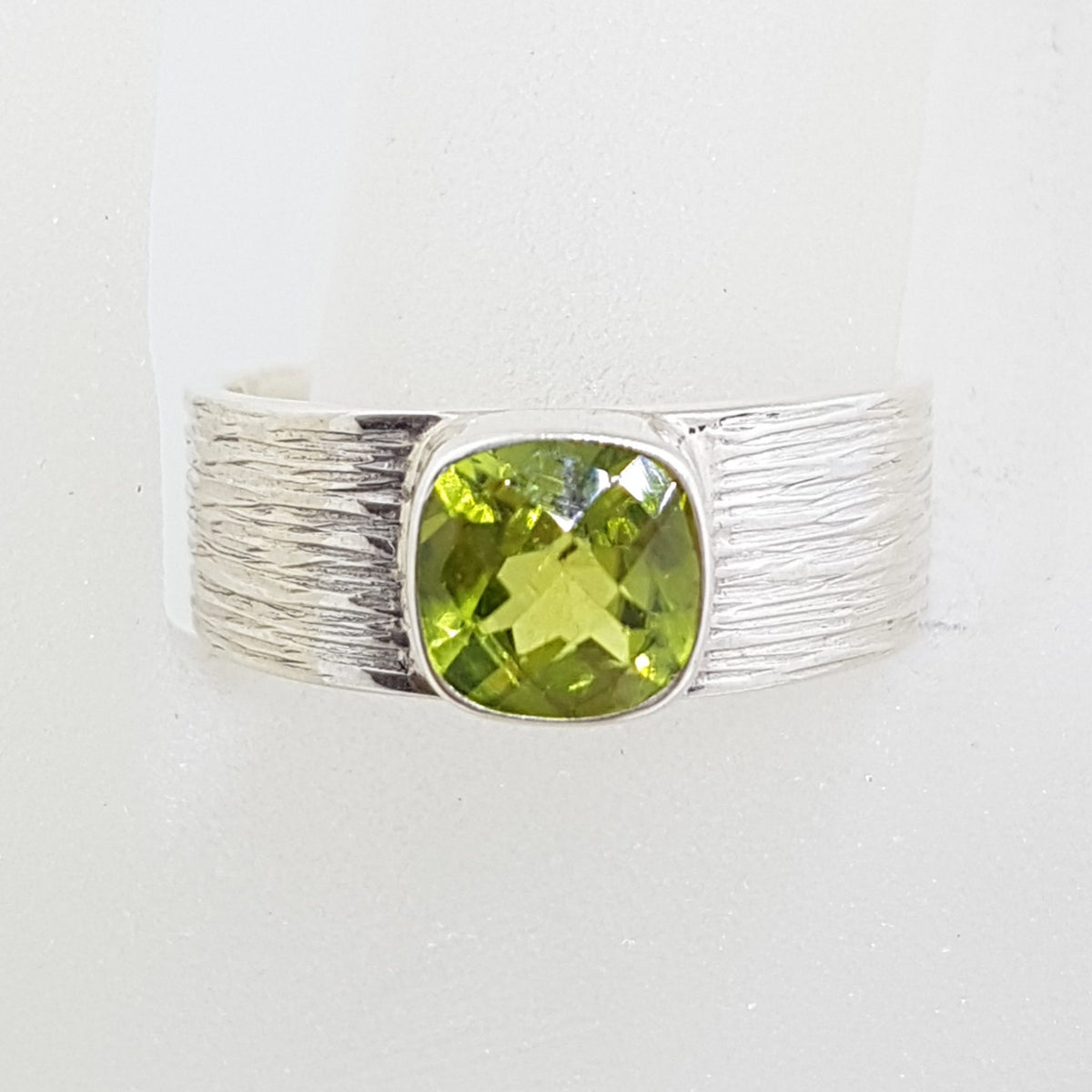 Sterling Silver Peridot Square in Wide Band Ring