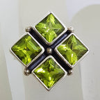Sterling Silver Peridot Large Square Cluster Ring