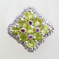 Sterling Silver Peridot and Cubic Zirconia Large Square Cluster Ring