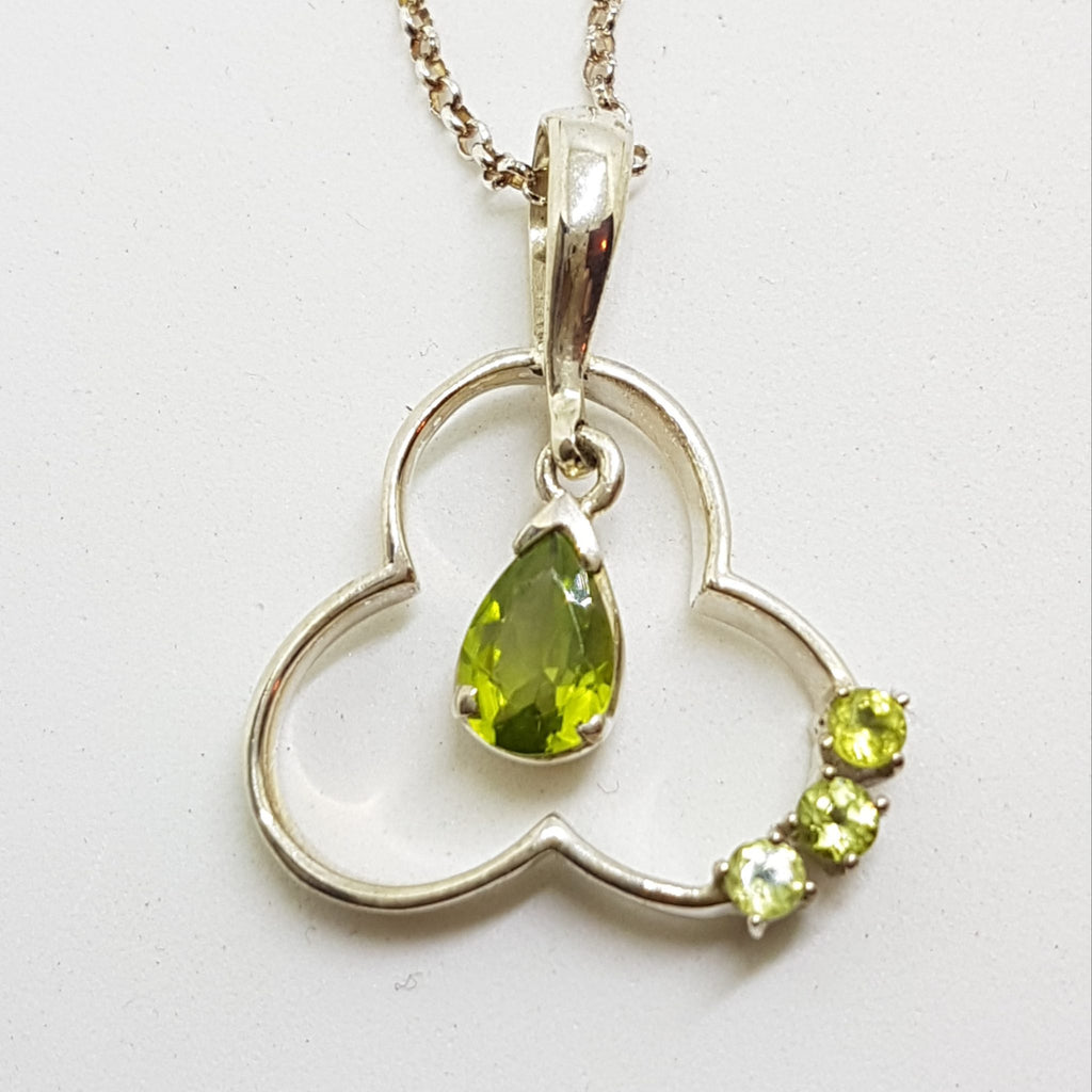 Sterling Silver Peridot Ornate Drop Pendant on Silver Chain