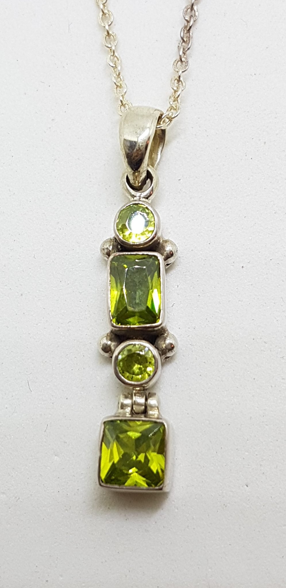 Sterling Silver Long Peridot Pendant on Silver Chain