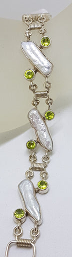 Sterling Silver Peridot &amp; Blister Pearl Bracelet