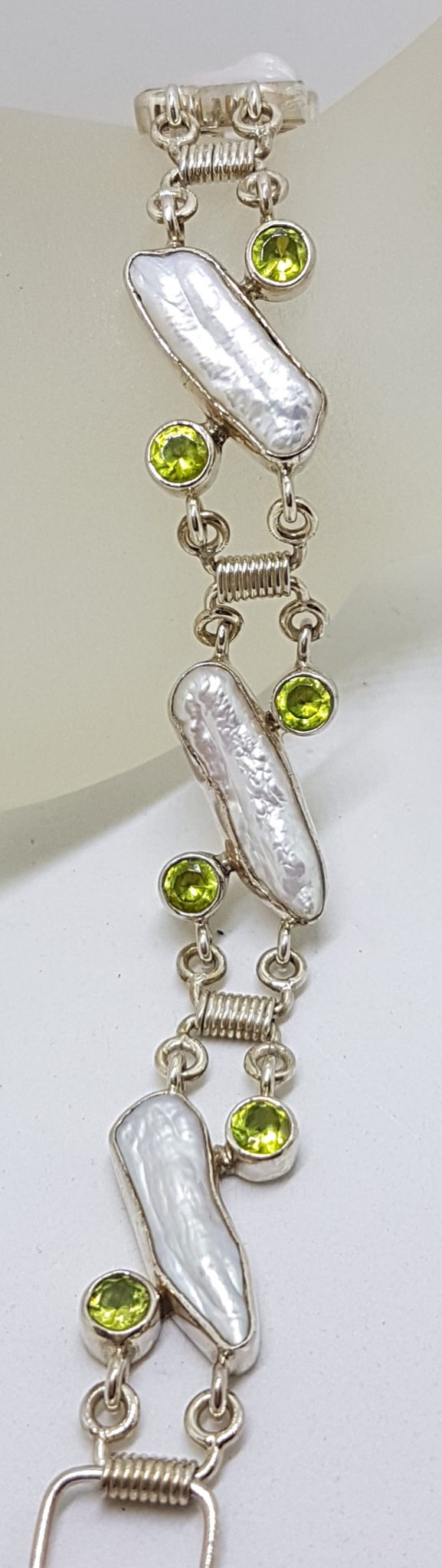Sterling Silver Peridot &amp; Blister Pearl Bracelet