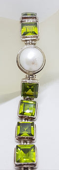 Sterling Silver Mabe Pearl with Green Heavy Bracelet