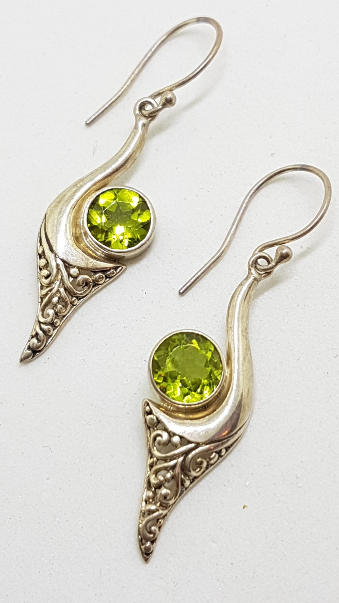 Sterling Silver Long Peridot Drop Earrings