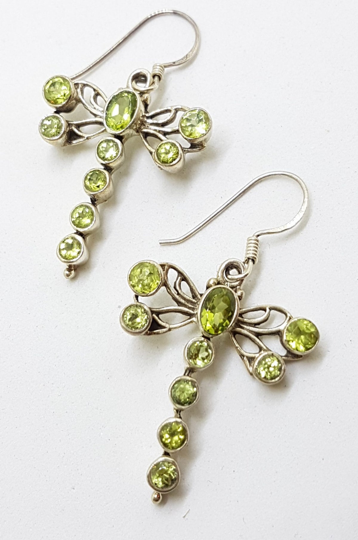 Sterling Silver Large Peridot Dragonfly Drop Earrings