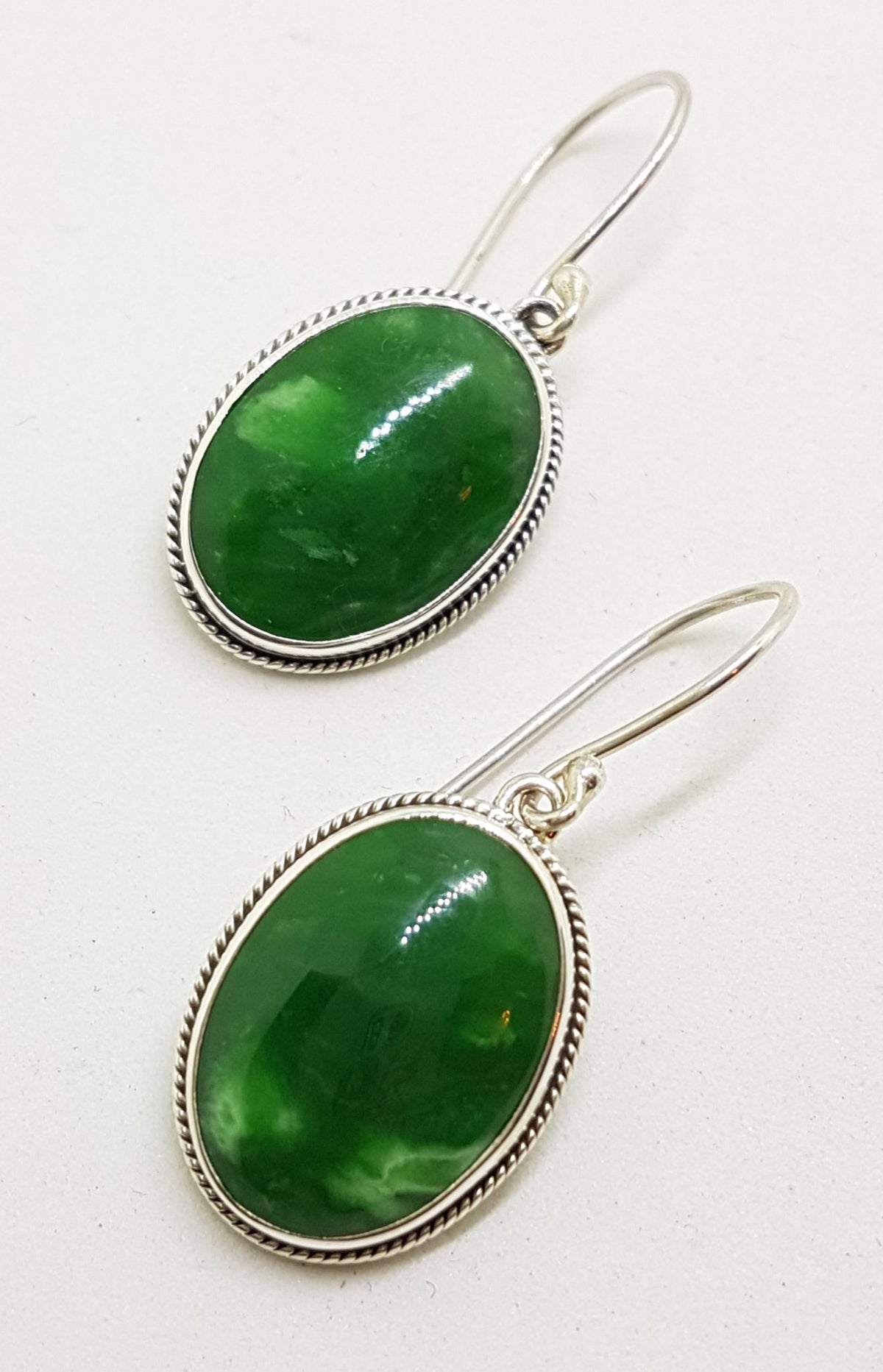 Sterling Silver Large Oval Variscite Drop Earrings