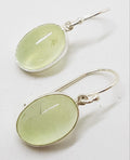 Sterling Silver Prehnite Large Oval Bezel Set Drop Earrings