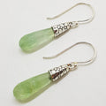 Sterling Silver Prehnite Long Teardrop Ornate Cone Drop Earrings