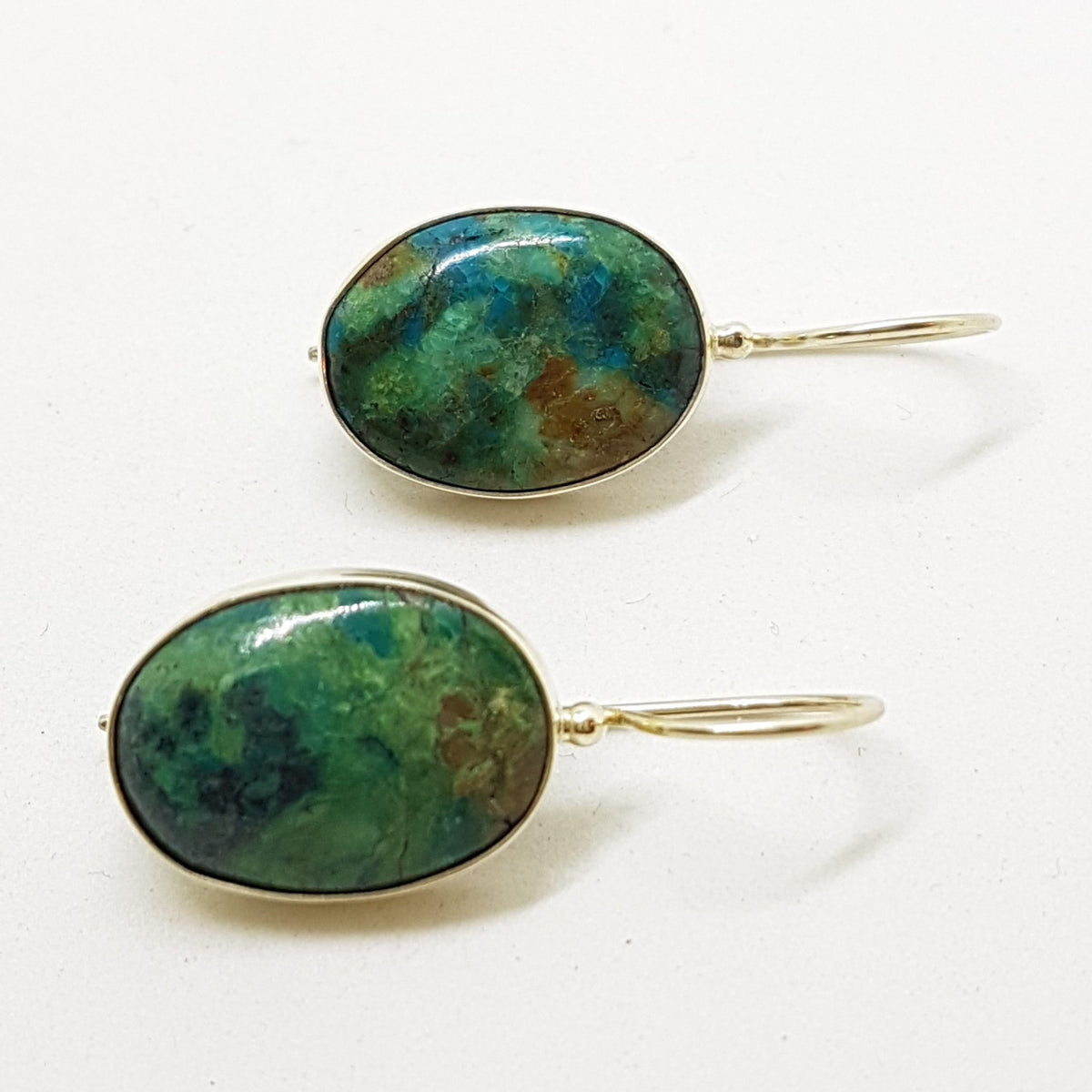 Sterling Silver Large Oval Chrysocolla Earrings