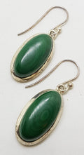 Sterling Silver Large Oval Malachite Drop Earrings
