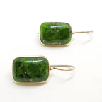 Sterling Silver Large Rectangular Green Diopside Drop Earrings