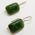 Sterling Silver Large Rectangular Green Diopside Drop Earrings